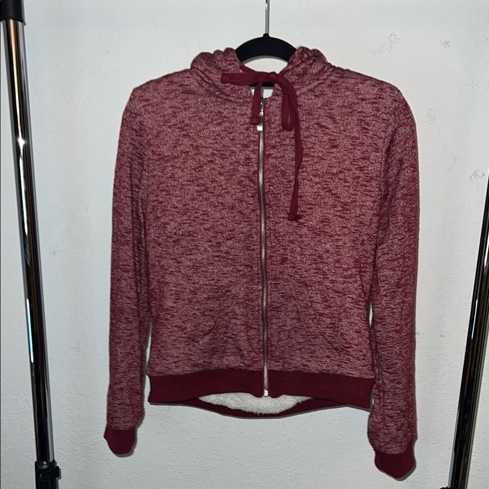 Pink Republic Red Zippered Sweatshirt with Relaxed Fit